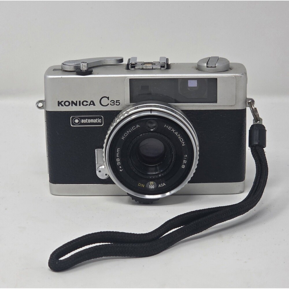 Konica C35 Automatic 35mm Film Camera Hexanon 38mm f/2.8 Shutter Fires Japan